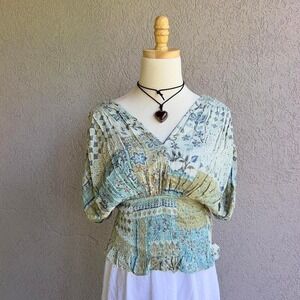 Promesa Smocked Fairy Blouse Short Sleeve Size Medium NWT Boho Hippie